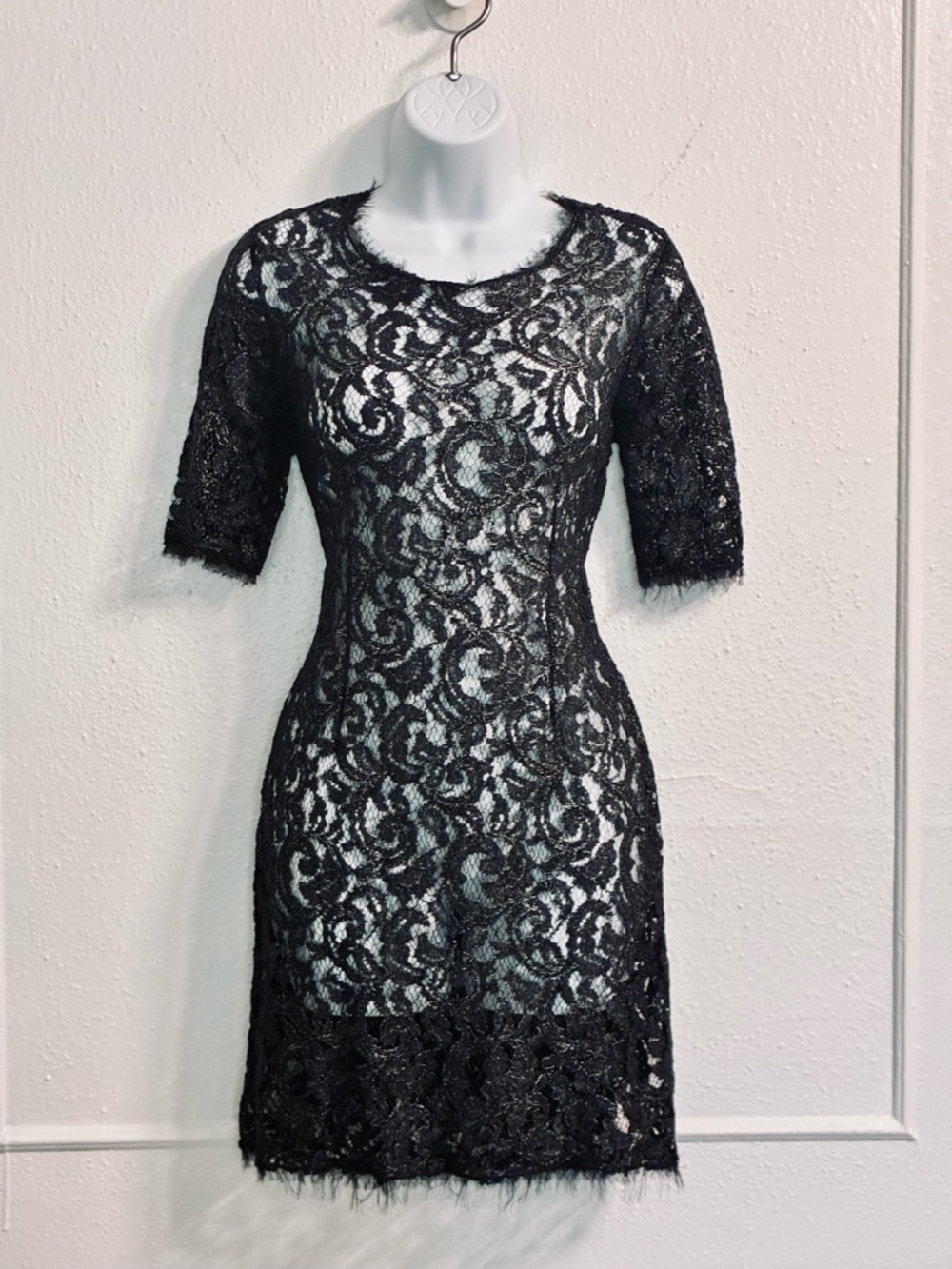 Designer Black Lace Dress open back with bonus black slipdress sz.M